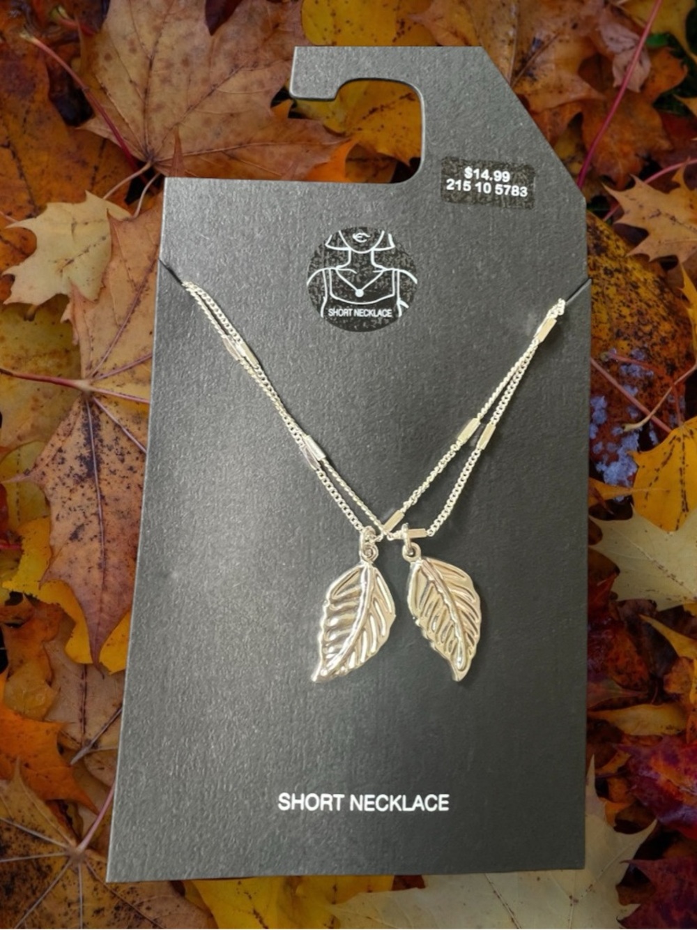 Silver Tone Leaf Double Pendant Short Necklace